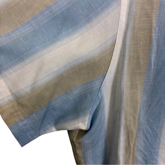 INC International Concepts Blue Tan Stripe Short Sleeve Button Front Shirt - Picture 15 of 16